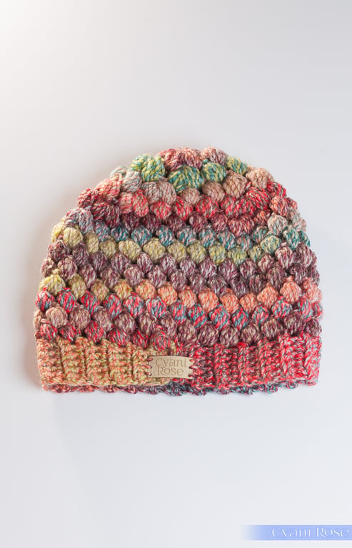 Hat-handmade crochet puff stitch beanie hat autumnal colours