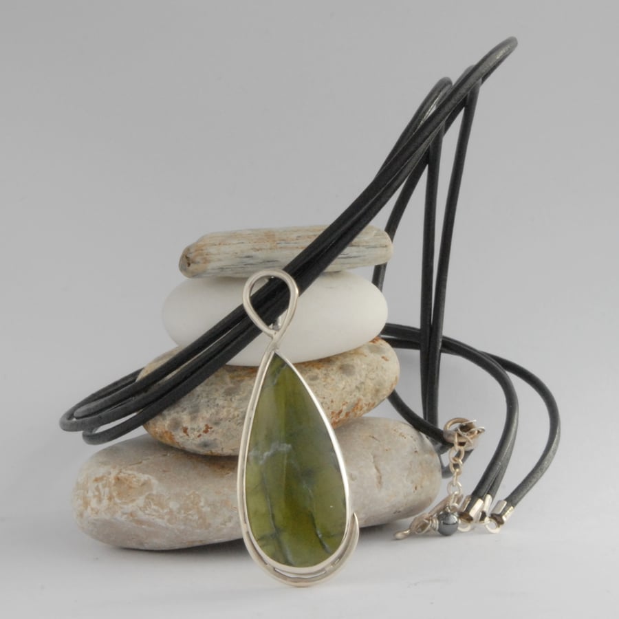 Sterling Silver and Pounamu (New Zealand Greenstone) Necklace