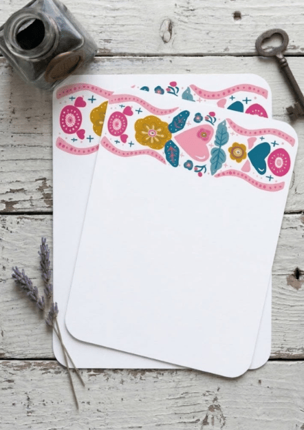 Folk Floral Top Border Illustrated Postcard - Note Cards – A6 Writing Card