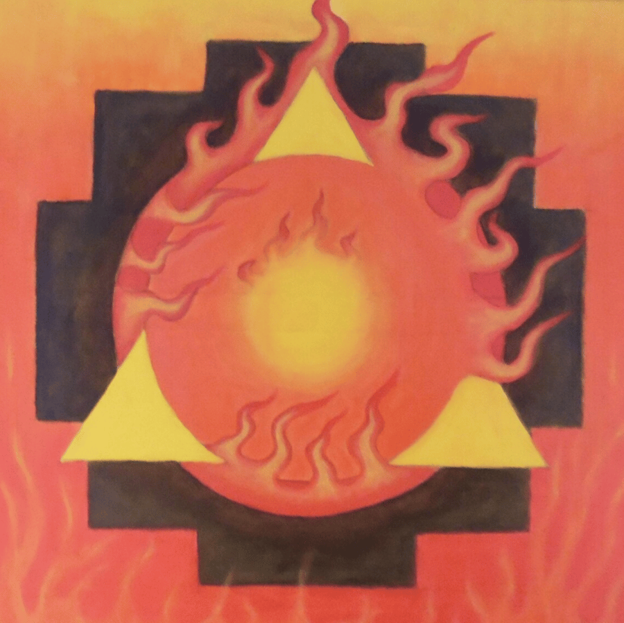 FIRE MANDALA - large colourful modern art painting