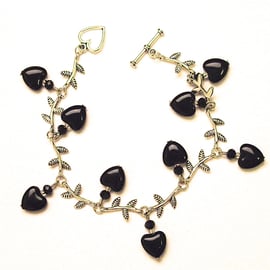 Black Heart Leaf Bracelet - UK Free Post