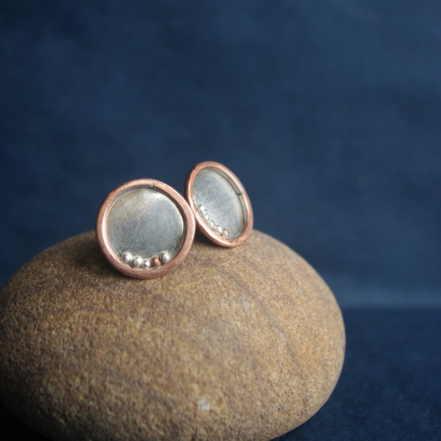 Silver and Copper Dewdrop Earrings