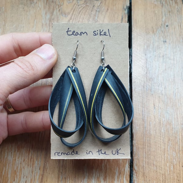 Yellow Stripe Double Loop Inner Tube Earrings