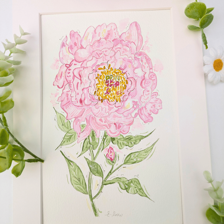 Peony hand-painted original watercolour flower painting 