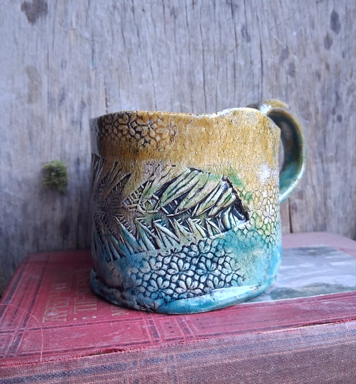 abstract fern short Ceramic handmade coffee mug 