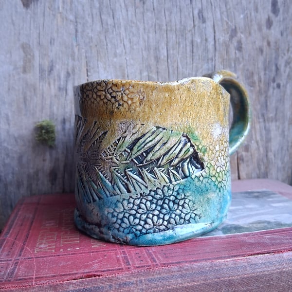 abstract fern short Ceramic handmade coffee mug 