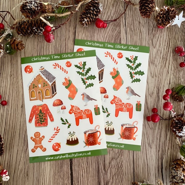 Christmas Time Sticker Sheet, Christmas Stickers