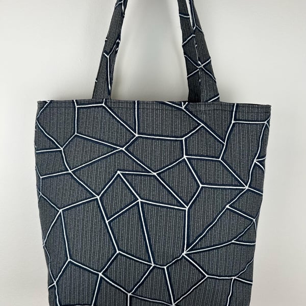 Handmade Knoll Upholstery Fabric Tote, Geometric Embroidered Bag