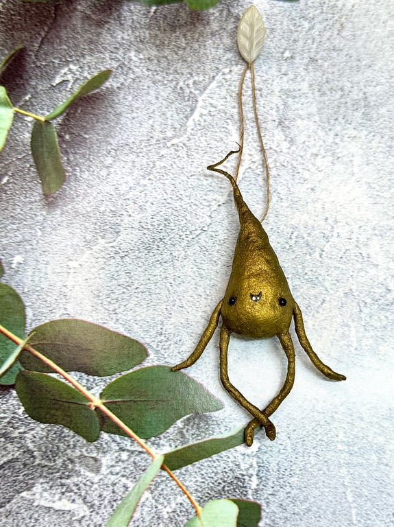 Spun Cotton Gold Pear Christmas Hanger