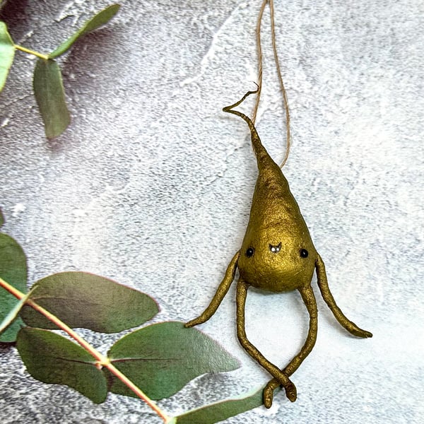 Spun Cotton Gold Pear Christmas Hanger