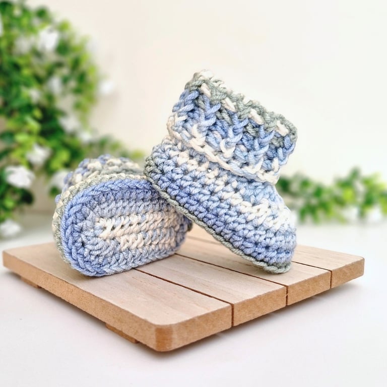 Blue Crochet Baby Booties - Sizes Newborn - 6 Months