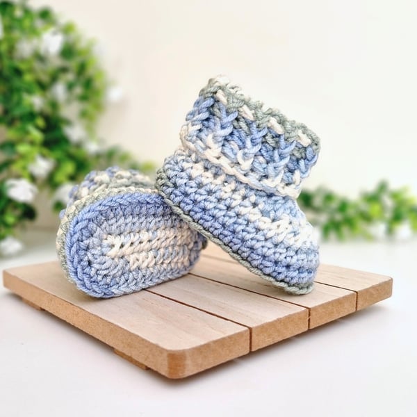 Blue Crochet Baby Booties - Sizes Newborn - 6 Months