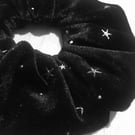 Black and Silver Star Velvet Scrunchie 