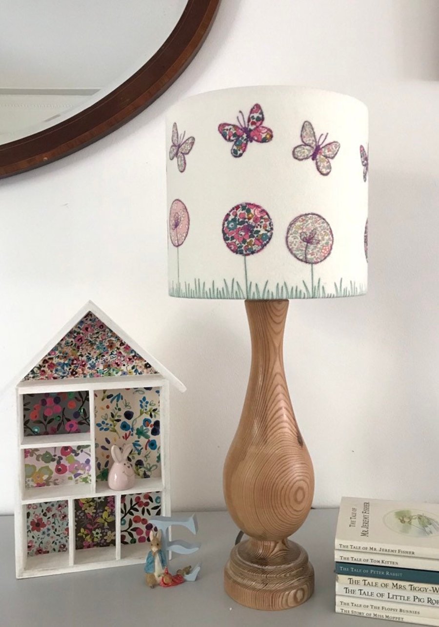 Butterfly Embroidered Lampshade with Liberty Print