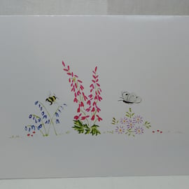 Cards, Greetings Card, Floral, Bee, Butterfly, Blank, From Original Artwork