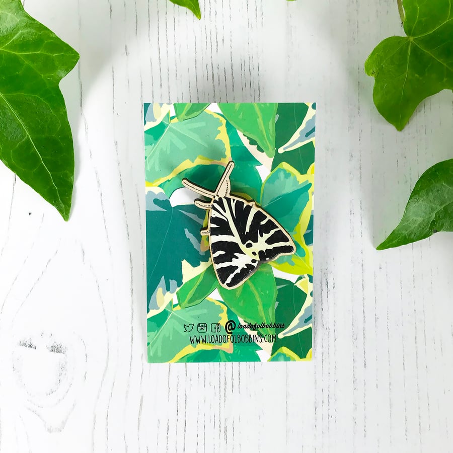 Jersey Tiger Moth Wooden Lapel Pin