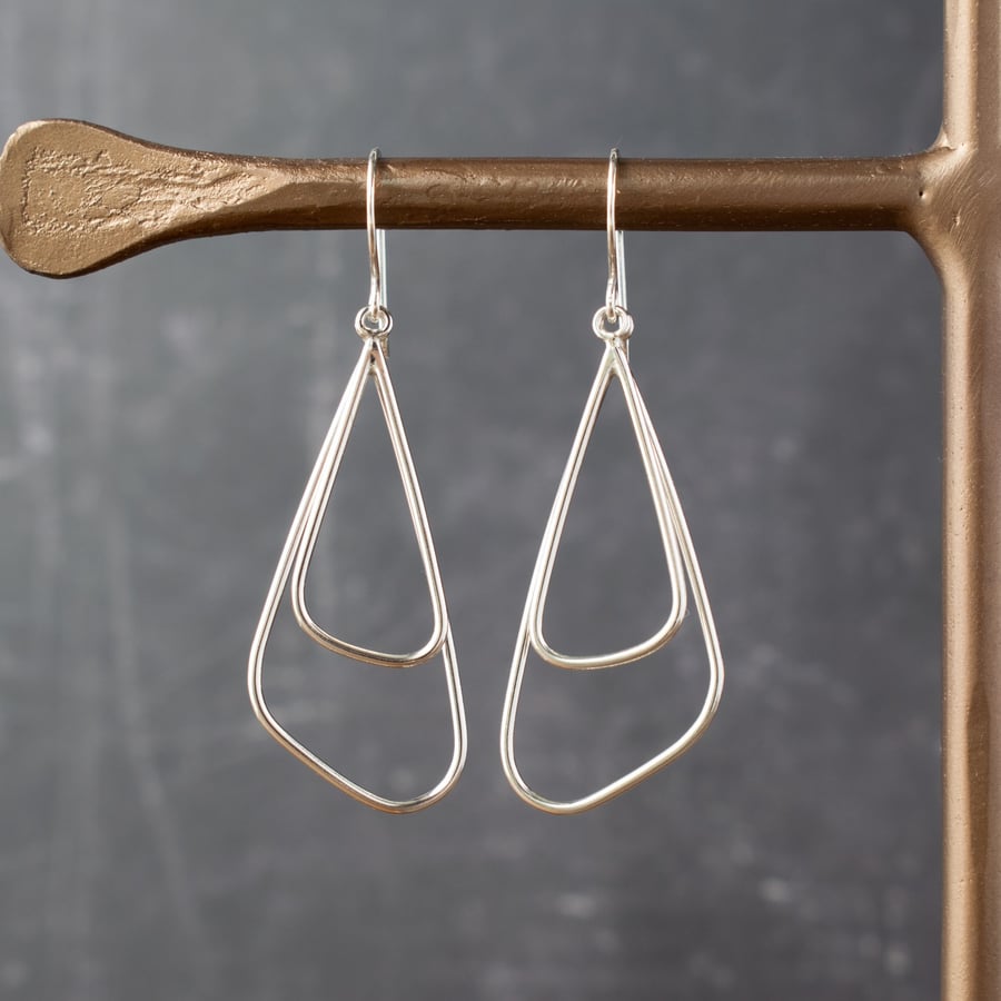 Geometric Silver Wire Earrings - Statement Contemporary Drop Earrings
