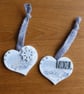 Pair of Hanging Heart Christmas Decorations - Blue - Image 1