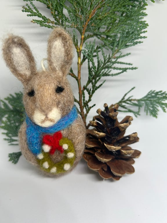 Needle Felted Rabbit Christmas Decoration Handmade Hanging Ornament