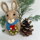 Needle Felted Rabbit Christmas Decoration Handmade Hanging Ornament