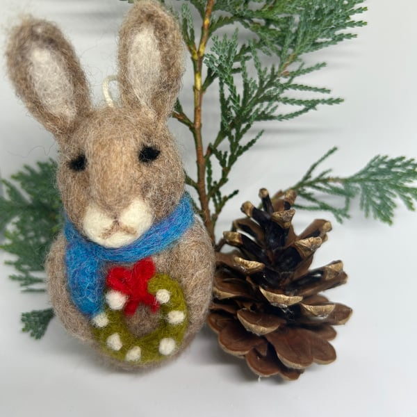 Needle Felted Rabbit Christmas Decoration Handmade Hanging Ornament