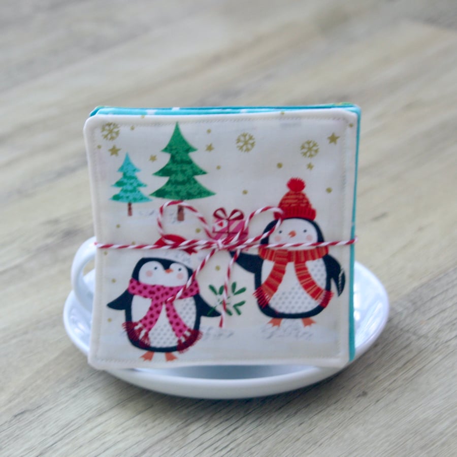 Set of Four Christmas Coasters with fun, quirky scenes
