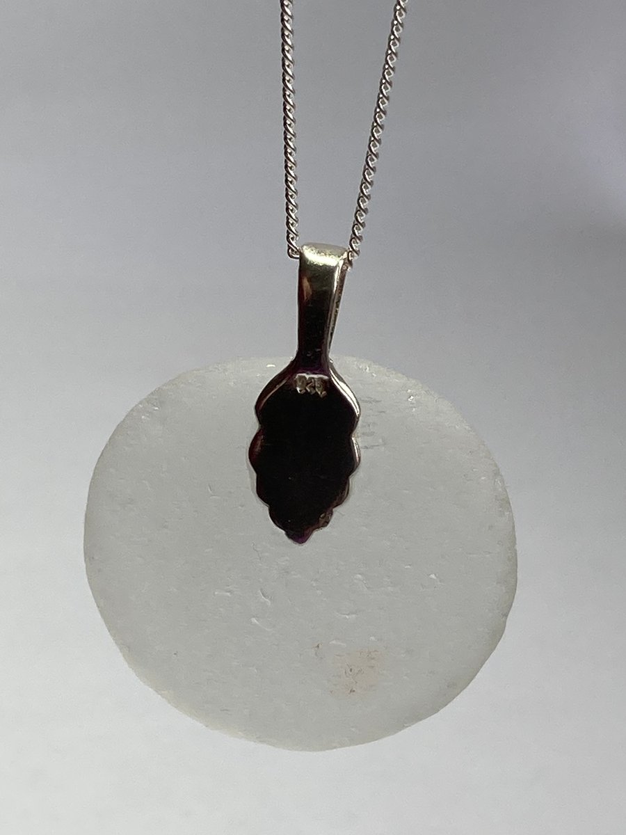 White seaglass pendant on Sterling silver 20inch chain