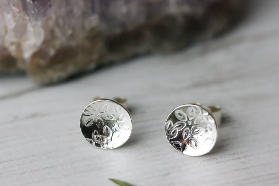 Sterling silver flower petal stud earrings