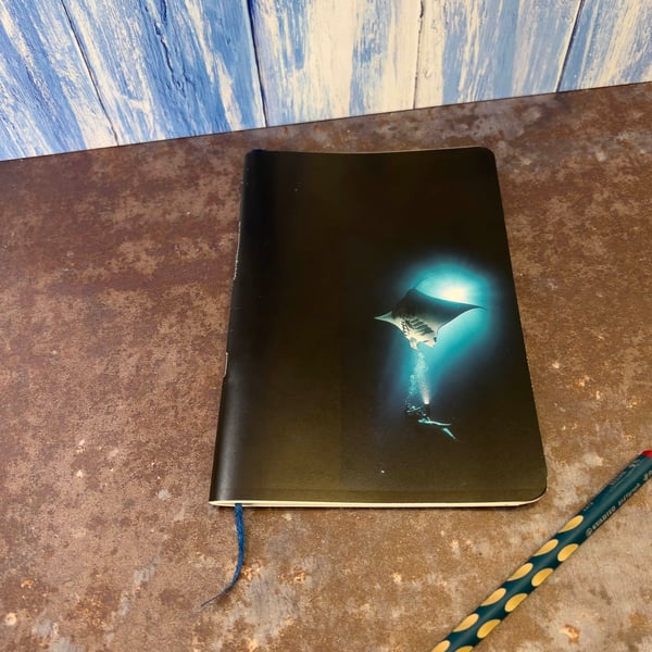 Notebook, Marine themed, A5 (ish), made from up-cycled and recycled materials.
