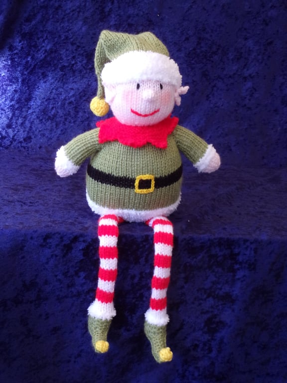 Hand Knitted Cheeky Shelf Sitter Elf Christmas Decoration
