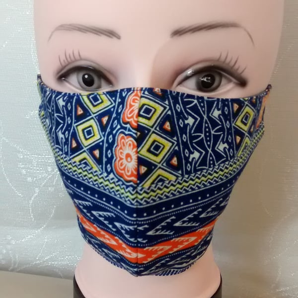 Handmade 3 layers multicoloured reusable adult face mask.