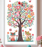 Wall Art Print – A4 Unframed –  Tree & Animal Theme 