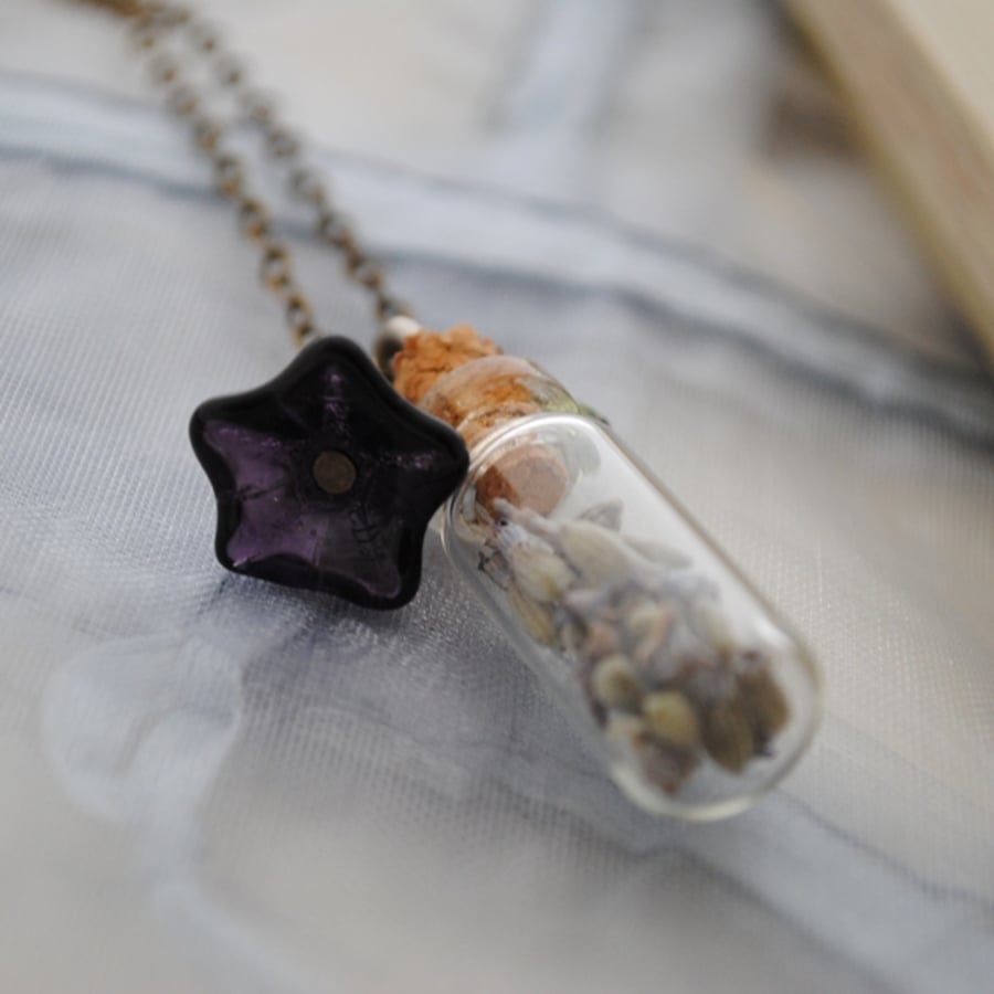 Lavender bottle necklace (purple flower)