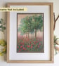 Tree in a patch of poppies, original oil pastel painting, A4 wall art, artwork