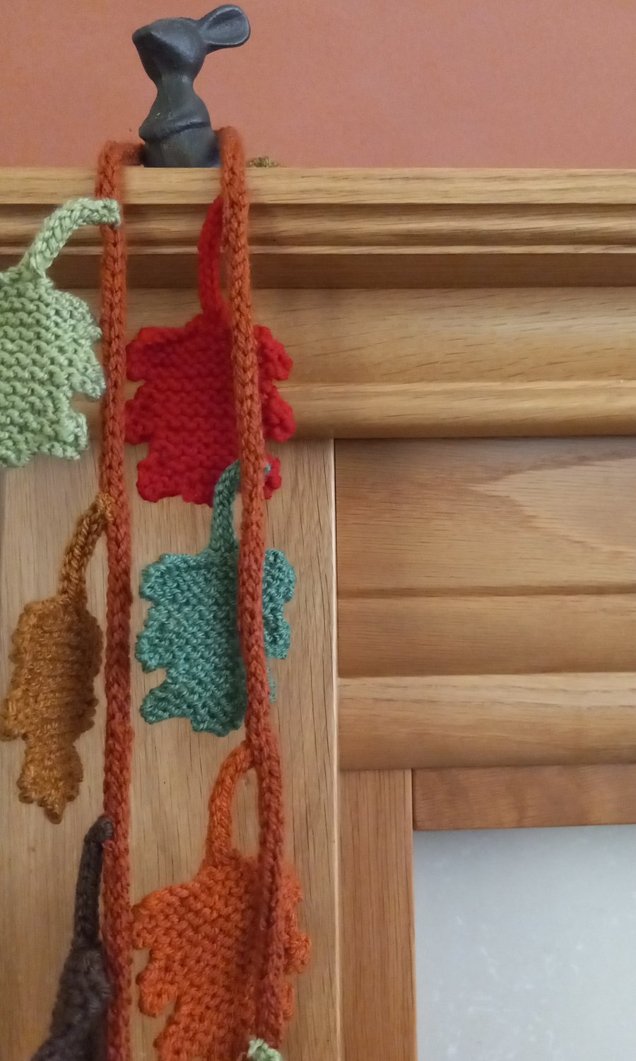 Hand knitted autumn leaf and acorn garland 