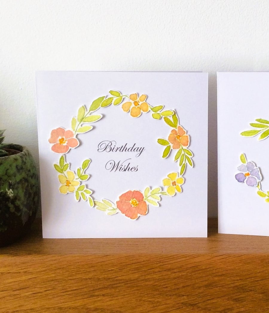 Orange & Yellow Floral Design Birthday Card