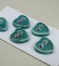 5 Small Heart Shaped Jade Green Ceramic Buttons - Image 4
