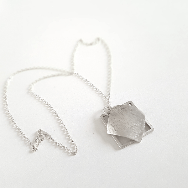 Geometric Textured Silver Pendant Necklace - Gift-boxed with Free Delivery