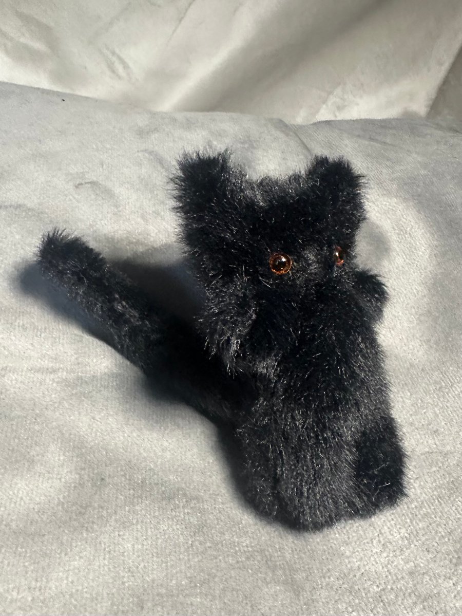 Handmade Mini Black Cat Faux Mink Pocket Friend