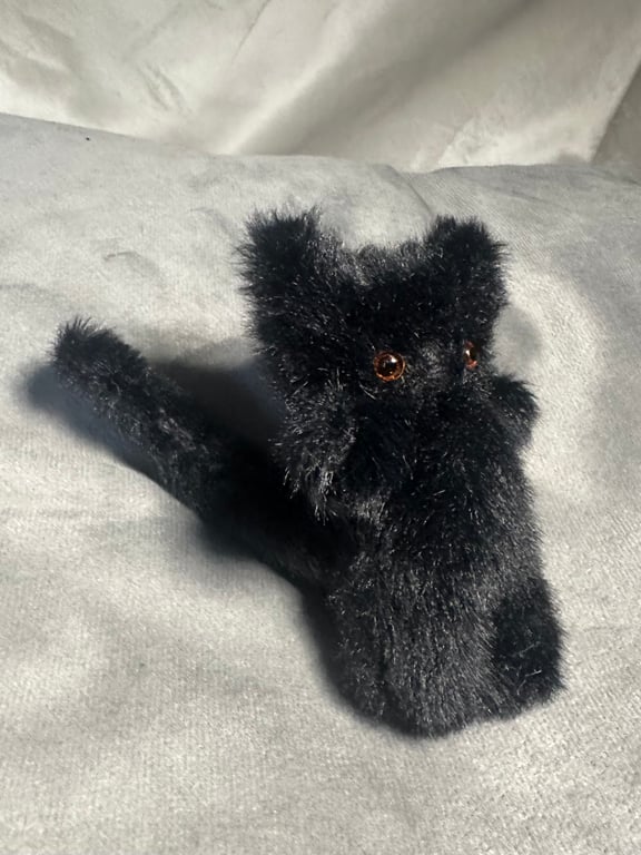 Handmade Mini Black Cat Faux Mink Pocket Friend