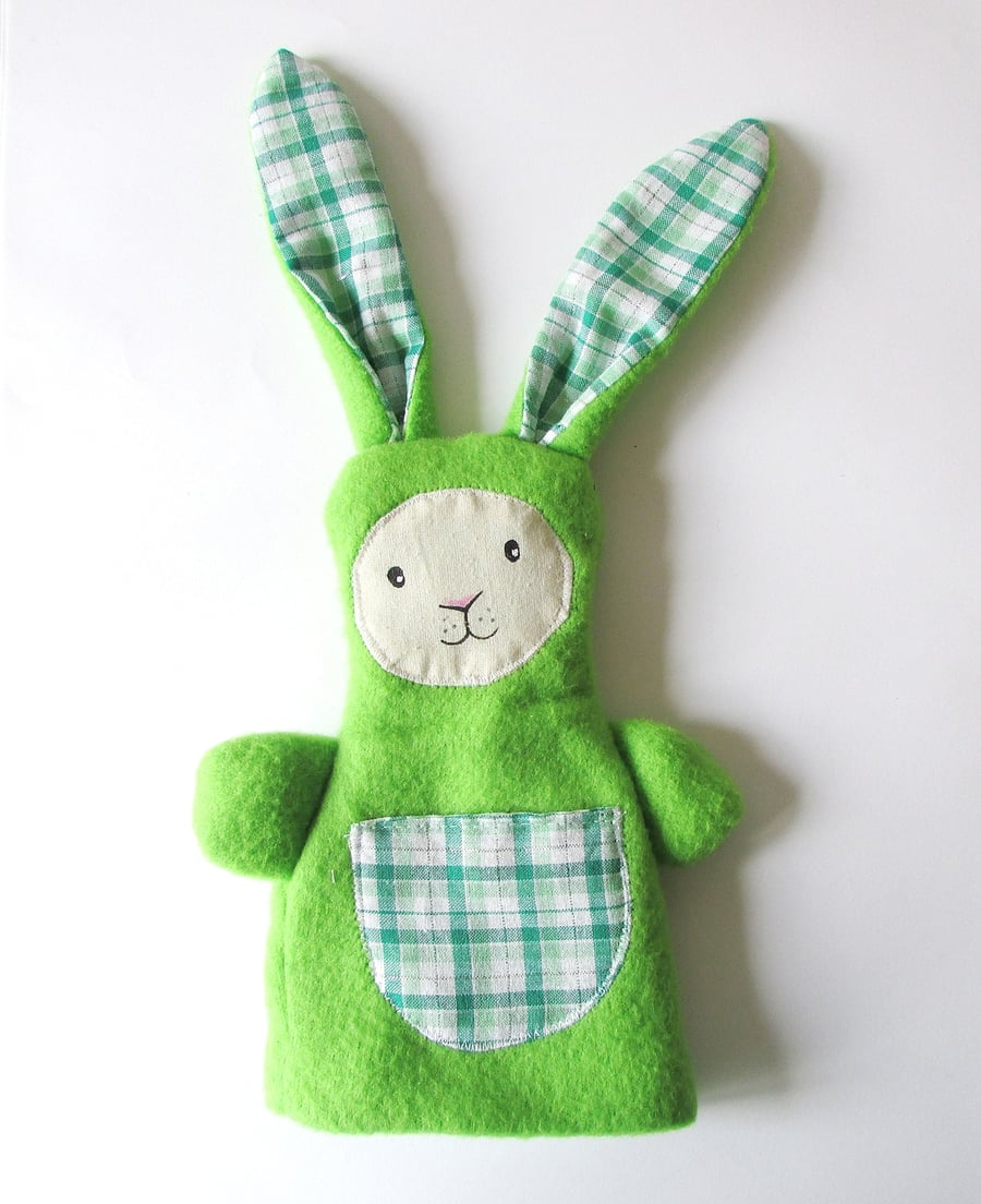 Bunny Glove Puppet, Fleece Hand Puppet, Green Bunny Puppet, Hand Puppet