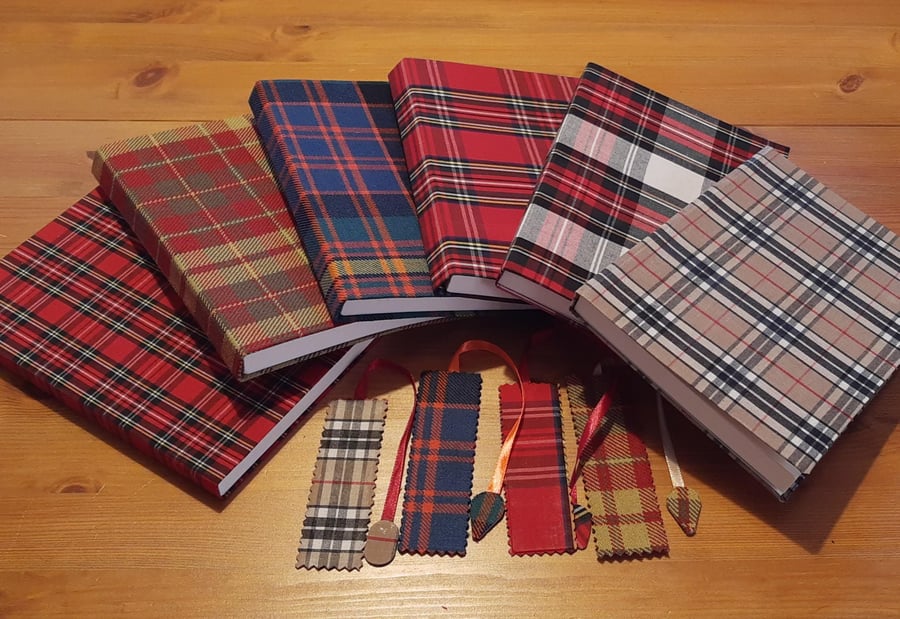 Handmade Scottish tartan fabric hardcover journal with a matching bookmark