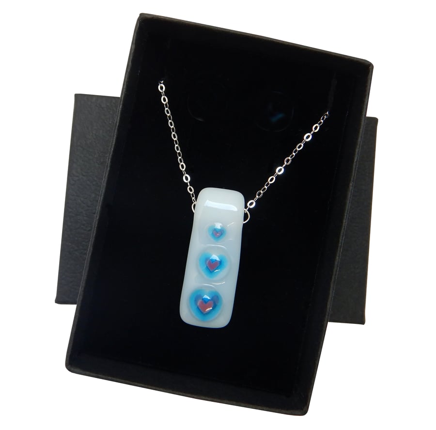 Handmade Fused Glass 'Hearts' Pendant. Silver Range!