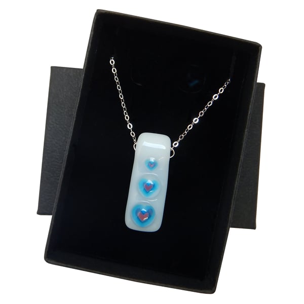 Handmade Fused Glass 'Hearts' Pendant. Silver Range!