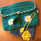 Handmade Crochet Book Sleeve & Flower Bookmark Gift Set – reading lover gift 