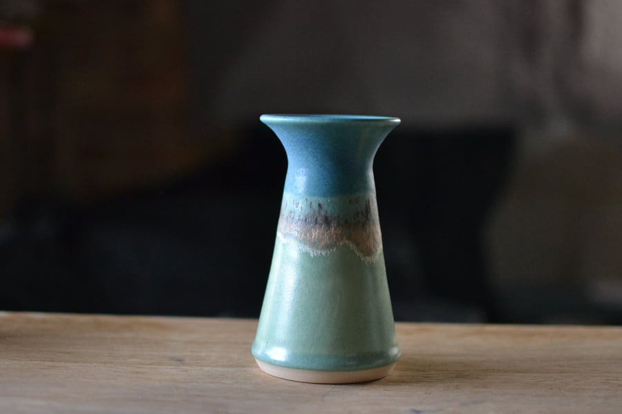 Handmade Skyline vase - glazed in turquoise, white, blue