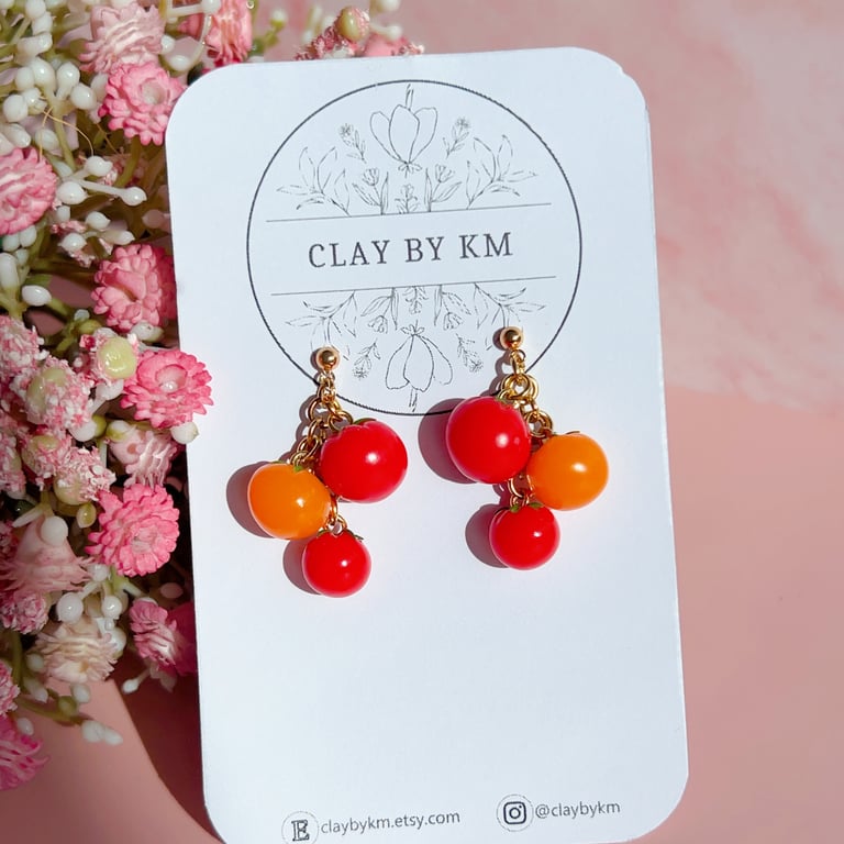 Cute tomato earrings for her, dangle jewelry for plant lovers, quirky style gift