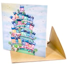 Whimsical Colourful Houses Greeting Card - Blank Inside with Envelope
