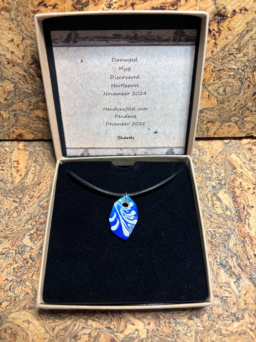 Striking Blue & White Pendant Necklace, Unique Eco Friendly Gifts, Christmas.