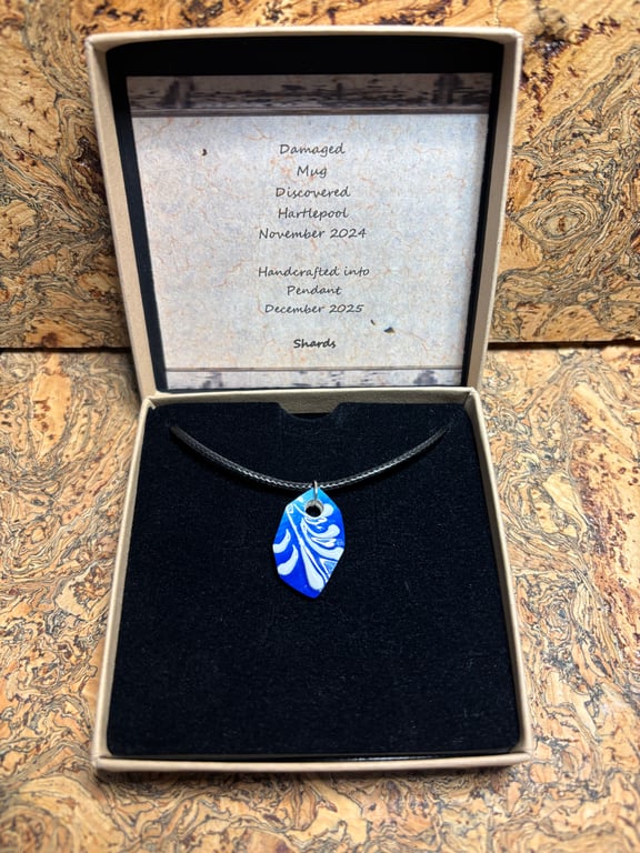 Striking Blue & White Pendant Necklace, Unique Eco Friendly Gifts, Christmas.